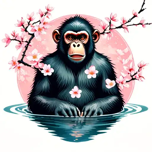 snow monkey hot springs cherry blossom tattoo design idea