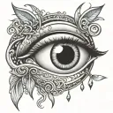 A stylized eye,with a hook and  tow chain incorporated into the iris or pupil. tattoo design idea