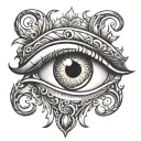 A stylized eye,with a hook and  tow chain incorporated into the iris or pupil. tattoo design idea