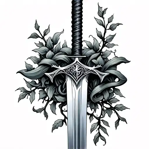 Sword Wrapped In Vines tattoo design idea