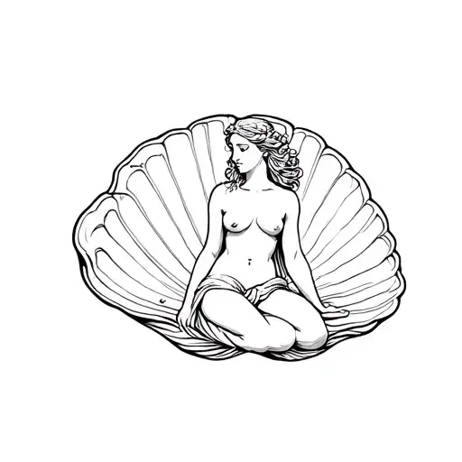 Aphrodite sitting inside a shell tattoo design idea