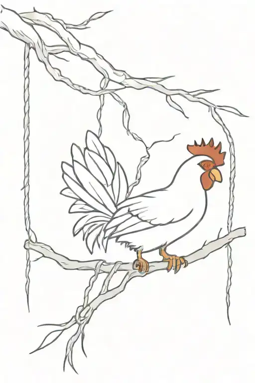a dead rooster hanging by the feet from a noose tied to a tree limb  tattoo design idea