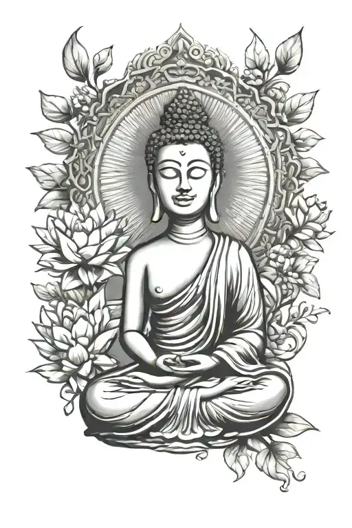 female buddha inner peace tattoo design idea