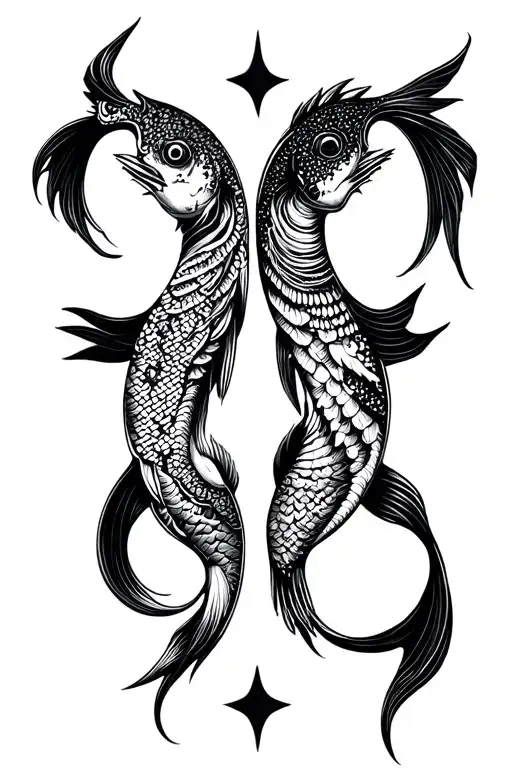 Pisces and Sagittarius zodiac signs, inspired by love tattoo design idea