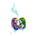 Chucky and Tiffany valentine smoking weed tattoo design idea