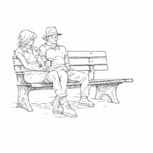 a couple sitting on a park bench tattoo design idea