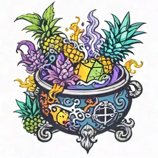 witch cauldron pineapples tattoo design idea