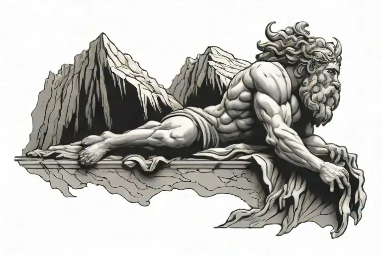 mount olympus sitting with Zeus tattoo design idea