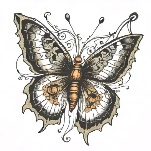 Butterfly with Frayed Wings: A butterfly, symbolizing transformation and beauty, but with wings that are frayed or damag tattoo design idea