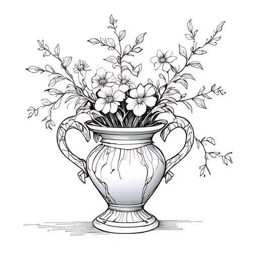 broken vase with vines and flowers growing tattoo design idea