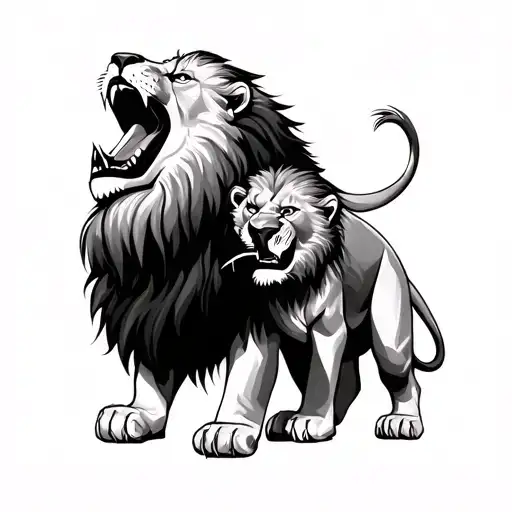 Father And Son Lion roaring tattoo design idea