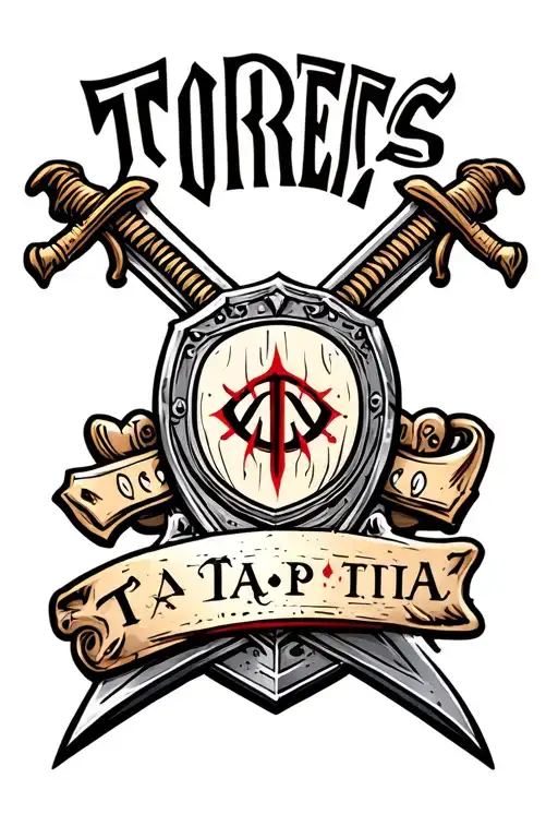 last name TORRES TAPIA shield crossed sword tattoo design idea