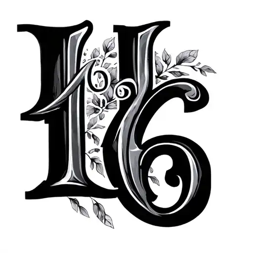 lettre l m  and number 16 tattoo design idea