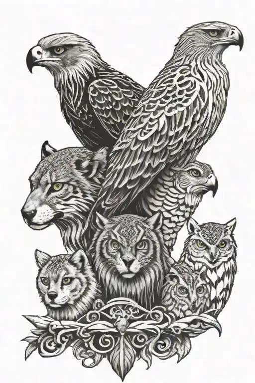 totem pole eagle lioness wolf owl tribal tattoo tattoo design idea