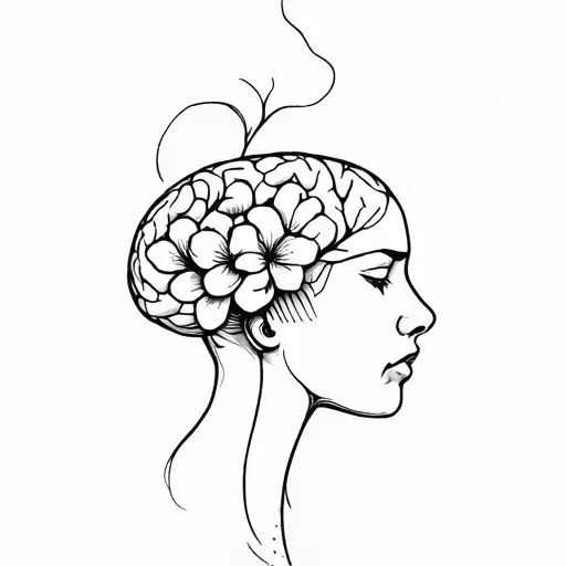 dissociative identity disorder brain with flower tattoo design idea