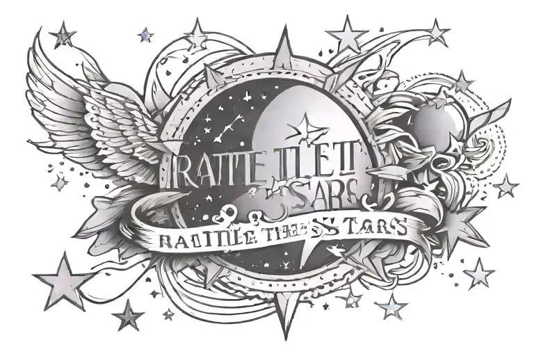 the quote "Rattle the Stars" surrounded by shooting stars tattoo design idea
