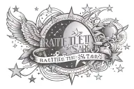 the quote "Rattle the Stars" surrounded by shooting stars tattoo design idea