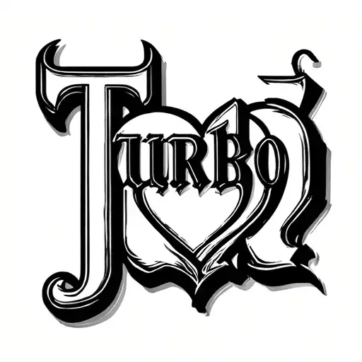 a simple elegant only the word 'turbo' with a heart merged with the T tattoo design idea