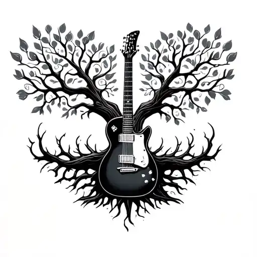 guitar surrounding the Tree of Life tattoo design idea