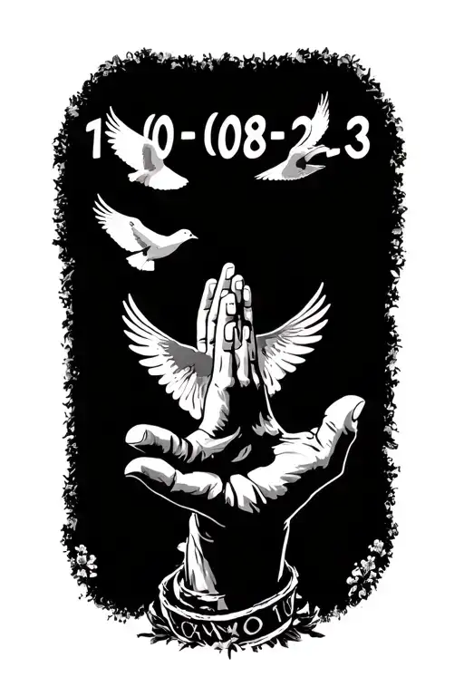 "10-08-23 " Open Praying Hands With A Dove Flying IN tattoo design idea