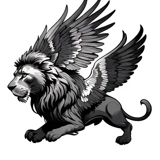 phoenix flying over lion  tattoo design idea