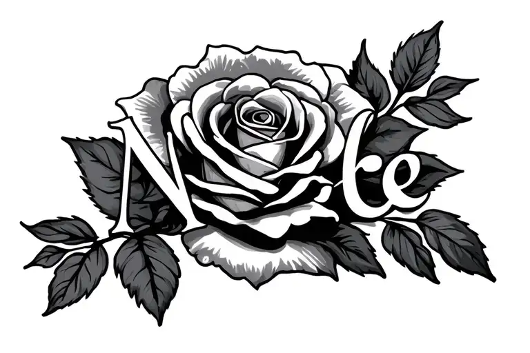 Nicole name with rose next to it tattoo design idea