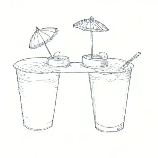 two drinks on a table next to the ocean tattoo design idea