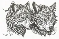 two wolf head tattoo design idea