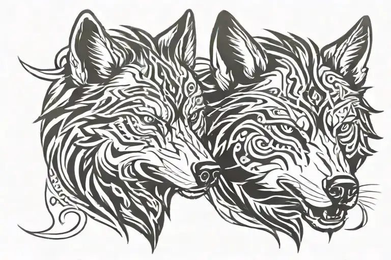two wolf head tattoo design idea