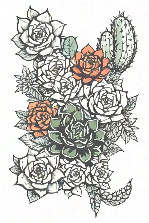 succulents and cactus growing tattoo design idea