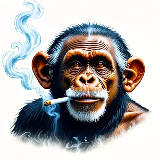 Albert einstein as a chimpanzee smoking a joint while surfing tattoo design idea