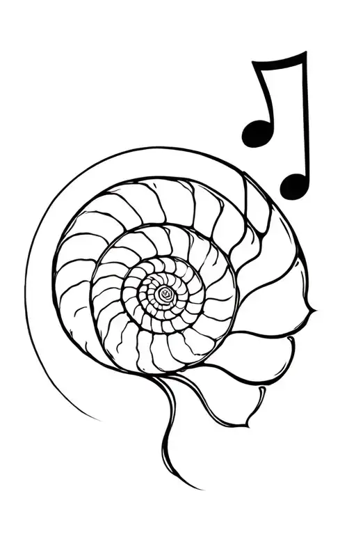 nautilus shell with music symbol incorporated tattoo design idea