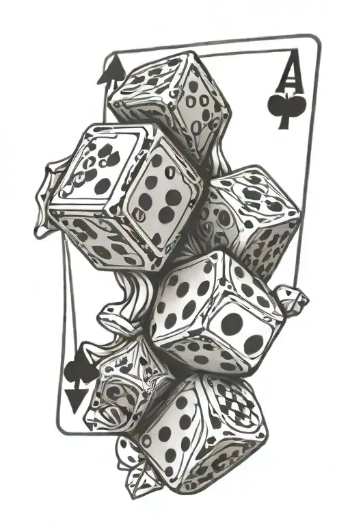 dice rolling playing cards forming the shape tattoo design idea