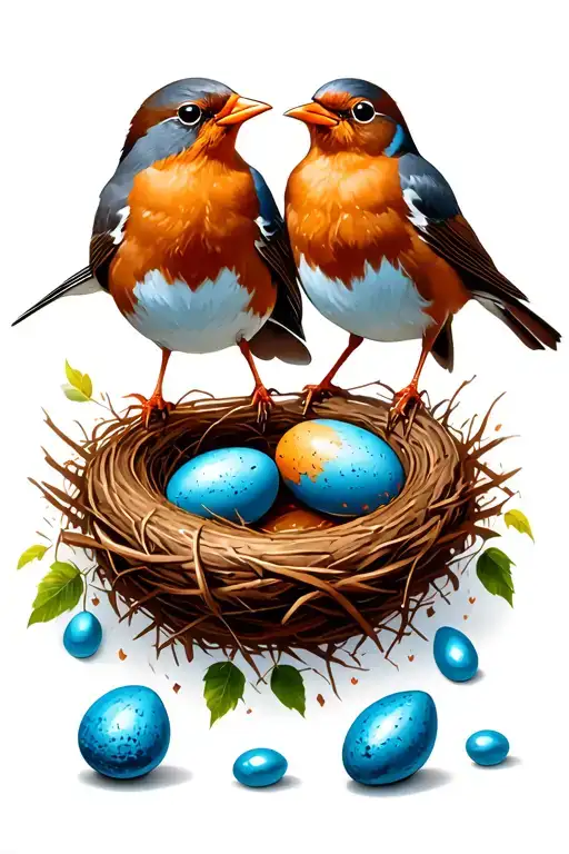 two robins in nest with two blue eggs tattoo design idea