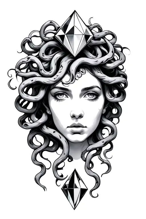 Beautiful medusa with a large diamond tattoo design idea