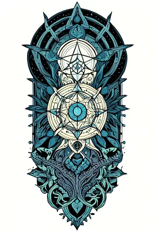 dark Sacred geometry mandala design incorporating elements tattoo design idea