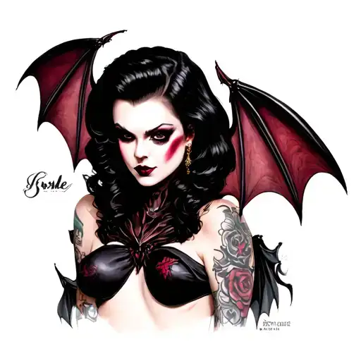 pin up goth bats nipple tattoo design idea