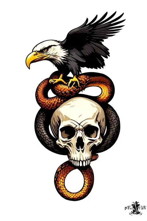 eagle snake and skull american traditional style tattoo design idea