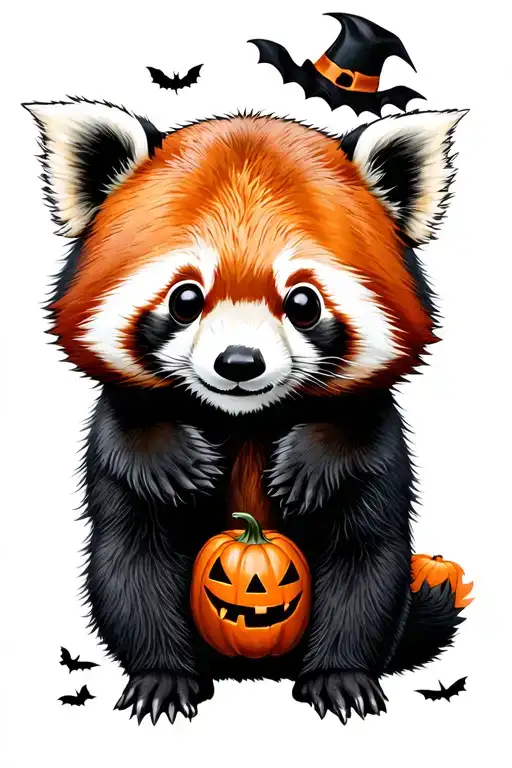 red panda halloween ghost costume halloween themed cute childlike tattoo design  show the pandas tail add pumpkins and b tattoo design idea