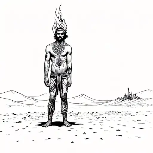 the man of Burning man black rock city tattoo design idea