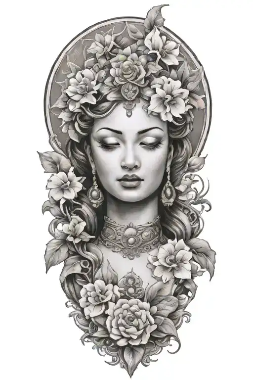 goddess of luck happiness love tattoo design idea