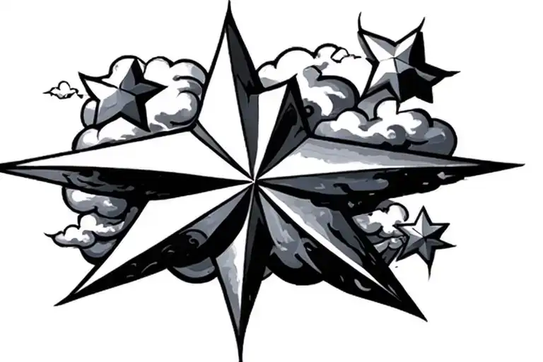 stars and cloud artwork tattoo design idea