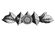 Peruvian mountain range with 3 coca leaves and pachamama spiral tattoo design idea