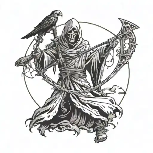 sniper grim reaper shadow demon standing tattoo design idea