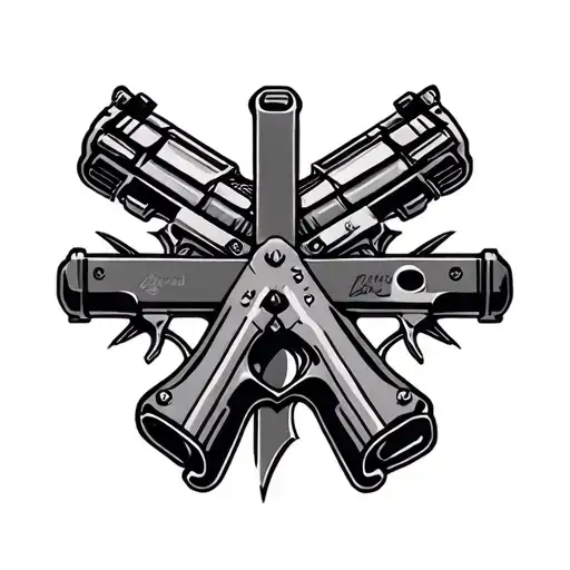 pistols that make a v shape with cross in middle  tattoo design idea