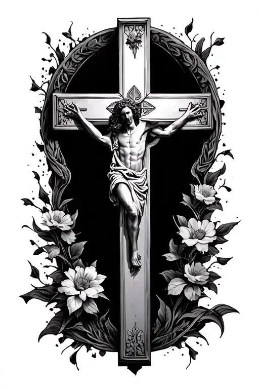 Christian cross with Mathieu verse 22: 37-40 tattoo design idea