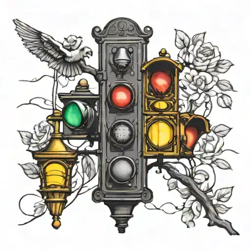 I want the old school traffic light that hangs on a wire like the second picture but I want it black and white and shade tattoo design idea