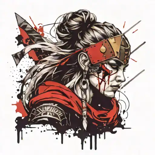 viking warrior women face tattoo design idea