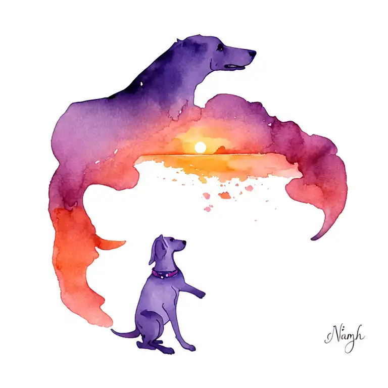 Niamh, Virgo, England, sunrise, ocean, lavender, dogs tattoo design idea