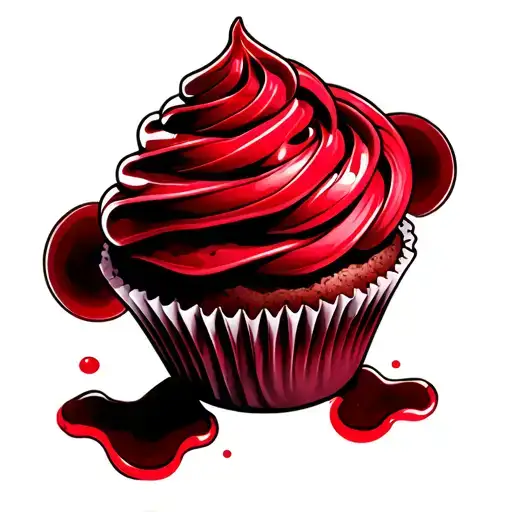 dark red velvet cupcake tattoo design idea